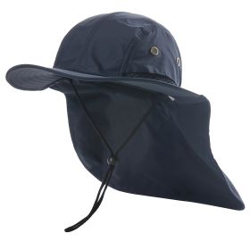 Wide Brim Sun Screen Hat With Neck Flap; Adjustable Waterproof Quick-drying Outdoor Hiking Fishing Cap For Men Women (Color: Navy Blue)