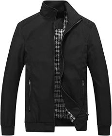 Men's Lightweight Casual Jackets Full-Zip Windbreakers Fashion Jackets Outerwear (Color: BLACK-XL)