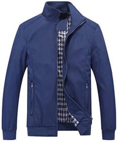 Men's Lightweight Casual Jackets Full-Zip Windbreakers Fashion Jackets Outerwear (Color: BLUE-XXL)