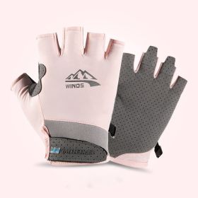 Summer Gloves For Men Cycling Anti UV Women Spring Ice Silk Two Finger Touchscreen Camping Driving Sports Riding Fishing Gloves (Color: half finger pink, Gloves Size: L)