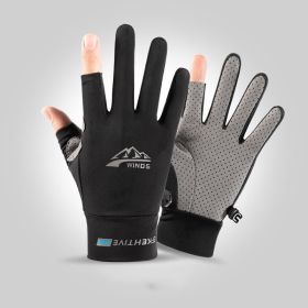 Summer Gloves For Men Cycling Anti UV Women Spring Ice Silk Two Finger Touchscreen Camping Driving Sports Riding Fishing Gloves (Color: two finger black, Gloves Size: M)