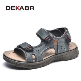 DEKABR Summer Men Casual Beach Outdoor Water Shoes Breathable Trekking Fashion Sandals Fishing Genuine Leather Leisure Shoes (Color: 01 Gray Blue)