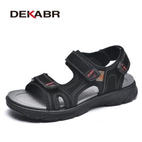 DEKABR Summer Men Casual Beach Outdoor Water Shoes Breathable Trekking Fashion Sandals Fishing Genuine Leather Leisure Shoes (Color: 01 Black)