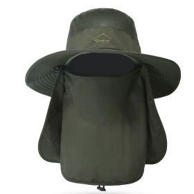 Fishing Bucket Hat Wide Brim Breathable Unisex Hat Sunlight-proof Removable Neck Face Fishing Cap For Fishing Hiking Traveling (Color: Army Green)