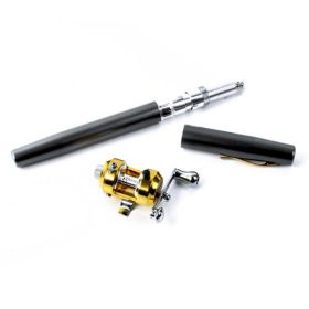 Portable Pocket Telescopic Mini Fishing Pole Pen Shape Folded Fishing Rod With Reel Wheel Hot Sale (Color: Black)