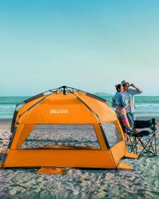 Pop Up Beach Tent for 4 Person - Easy Setup and Portable Beach Shade Sun Shelter Canopy with UPF 50+ UV Protection Family TENT (Color: X-Large Orange)