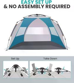 Pop Up Beach Tent for 4 Person - Easy Setup and Portable Beach Shade Sun Shelter Canopy with UPF 50+ UV Protection Family TENT (Color: X-Large Ocracoke Coa)