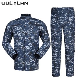 Oulylan Combat Uniform Camo Tactical Suit Men Special Forces Coat Pant Fishing Camouflage Militar Hunting Clothes (Color: ocean Digital)