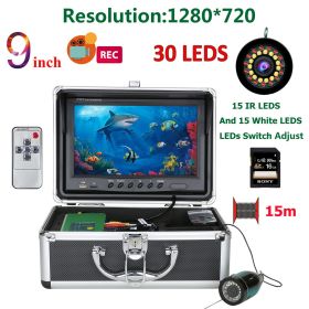 MAOTEWANG 9''HD 1080P Screen Fish Finder Underwater Fishing Camera 15pcs White LEDs +15pcs IR Lamp for River/Winter Ice Fishing (Color: 1080P 15M with DVR)